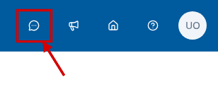 Signed-in header with the leftmost control beside the user initials highlighted; the control opens Messages
