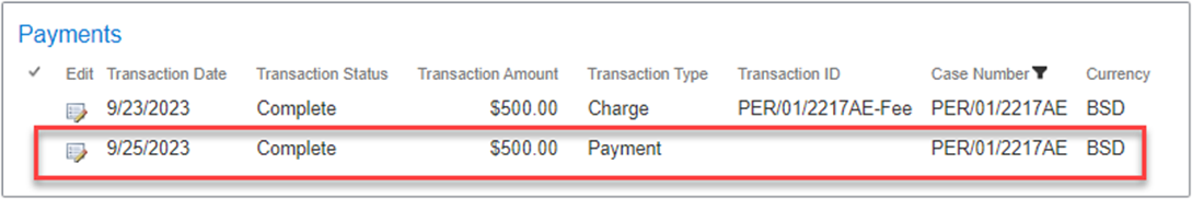 Payment receipt showing transaction details