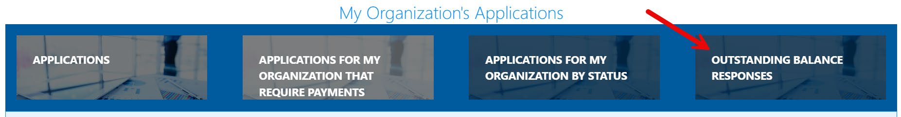 My Organization''s Applications panel with Outstanding Balance Responses tab