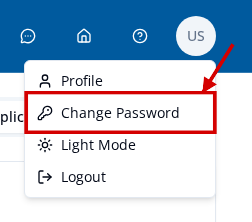 Signed-in VAT Stamp menu with a red box and arrow identifying Change Password