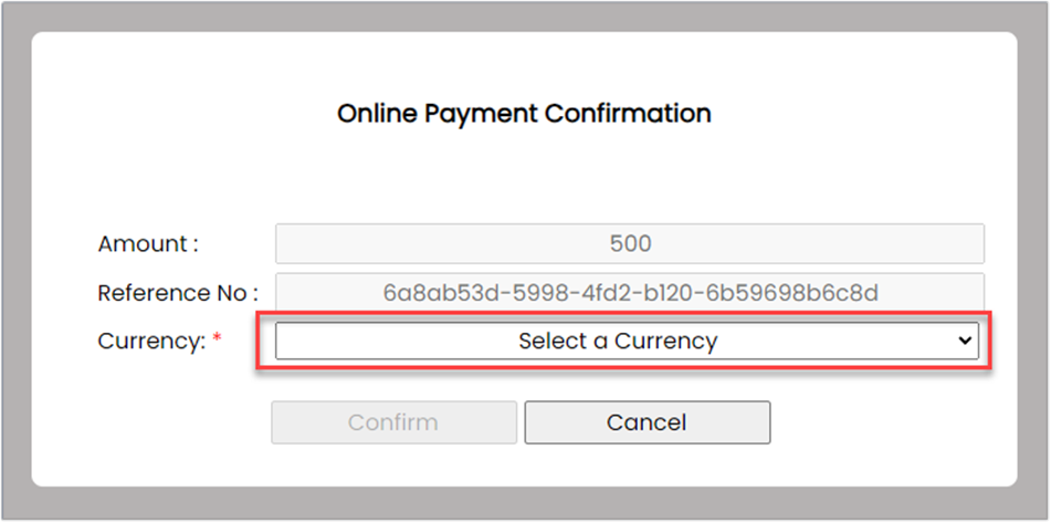 Online Payment Confirmation dialog