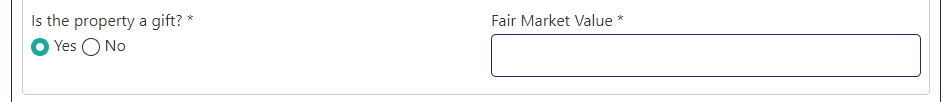 Gift status toggle and Fair Market Value field