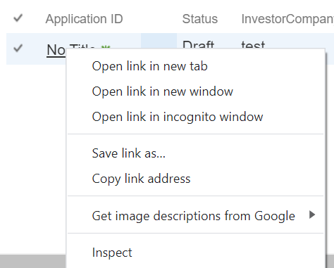 Application context menu showing Open link in new tab option
