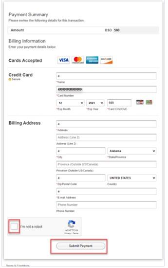 Payment form with credit card and billing address fields