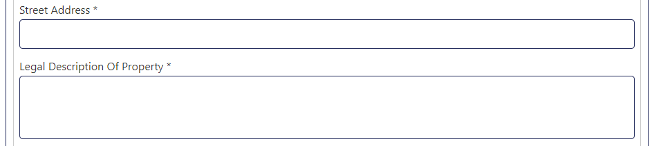 Street Address and Legal Description of Property fields